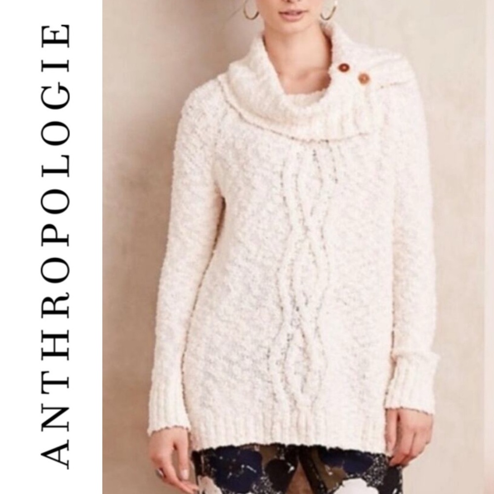 Anthropologie Moth Cotton Cowl Neck Sweater Cozy Knit Boho Cottagecore Size M